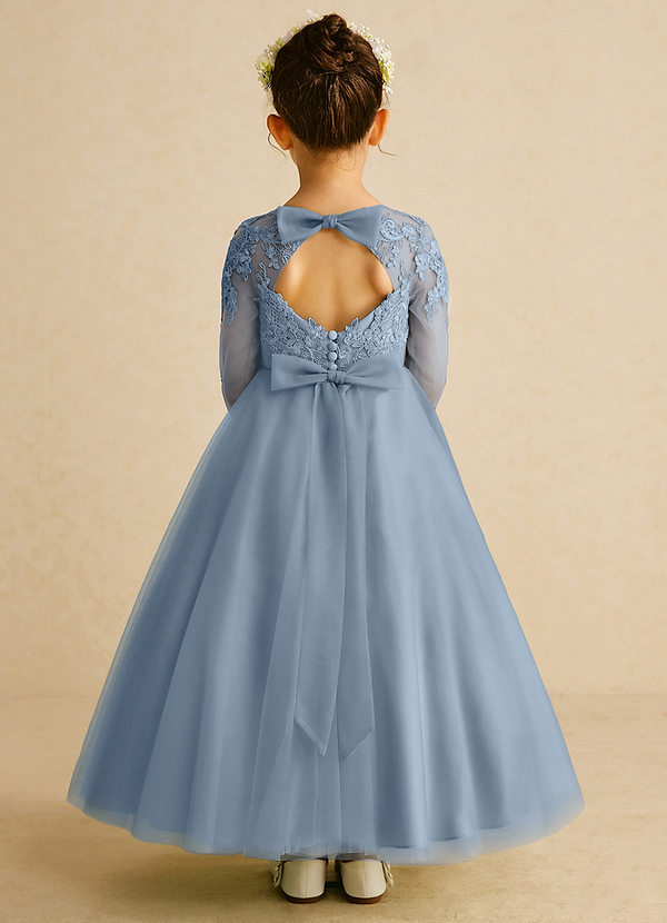 Azazie Precious Flower Girl Dresses Dusty Blue A-Line Lace Tulle Dress image1