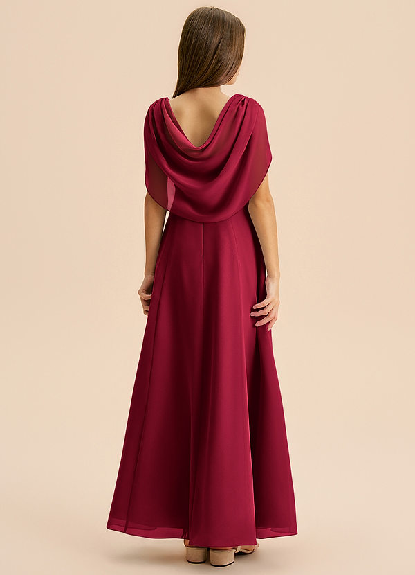 Azazie Lambie Junior Burgundy A-Line Pleated Chiffon Dress image1