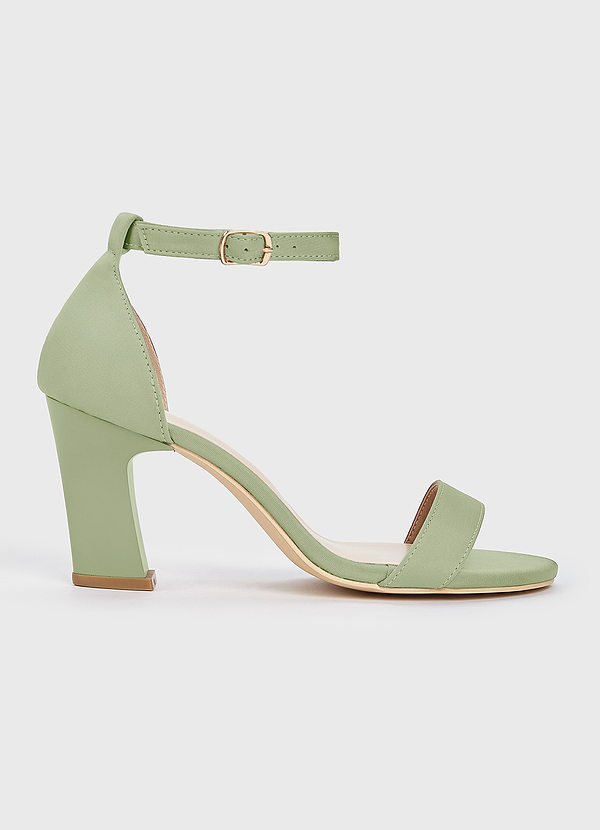 front Matching Color Stretch Satin One Strap Buckle Chunky Heel Sandals