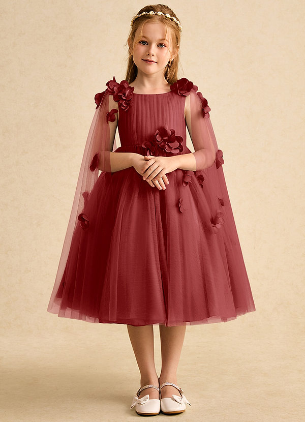 Azazie Staria Flower Girl Dresses Rust Ball-Gown Ruched Tulle Dress image1