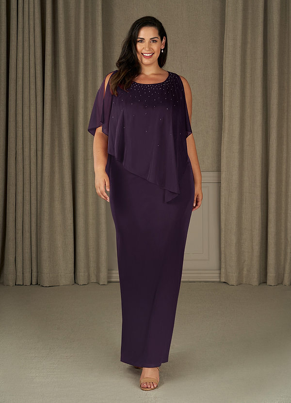 Azazie Aspyn Mother of the Brides Dresses Plum Sheath Beaded Mesh Dress image1