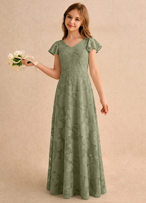 Azazie Narin Girls Formal Blumenkinder Kleider A-Linie mit ärmel Blumen-Burnout Kleid Pistazie image1