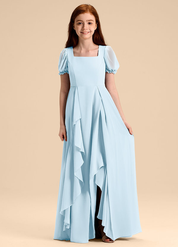 Azazie Priya Junior Sky Blue A-Line Blouson Chiffon Dress image1