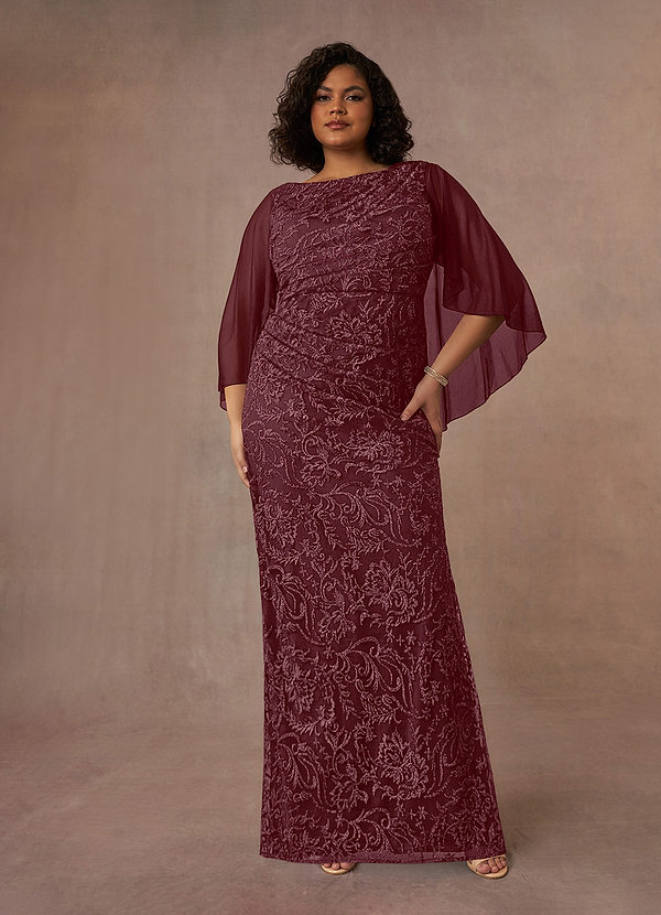 Azazie Collins Brautmutterkleider Etui Spitze Kleid Cabernetrot image1