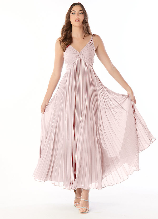 Azazie Raychelle Bridesmaid Dresses Blushing Pink A-Line V-Neck Chiffon Dress image1