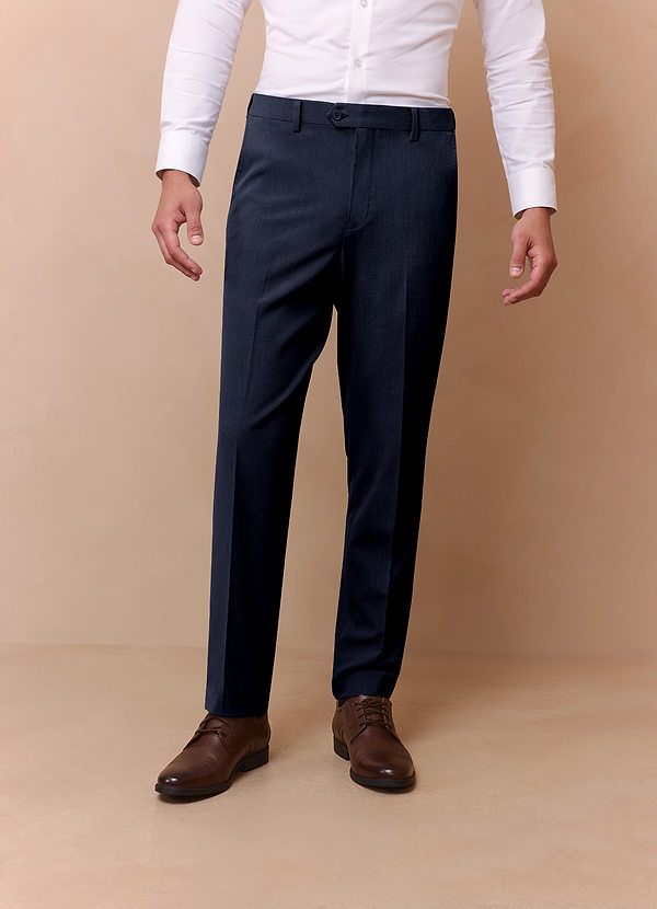 front Savile Navy Blue Wool Blend Dress Pants