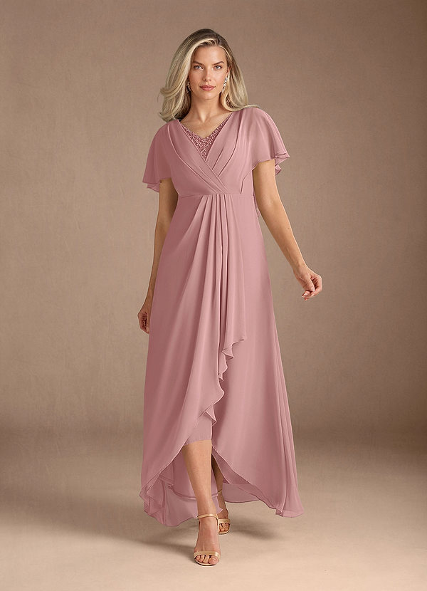 Eliza Mother of the Brides Dresses Dusty Rose A-Line V-Neck Pleated Chiffon Dress image1