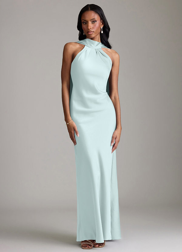 Azazie Cassiana Bruidsmeisjes Jurken Jurk van Stretch Satijn met Zeemeermin Geplooid Zeeglas image1