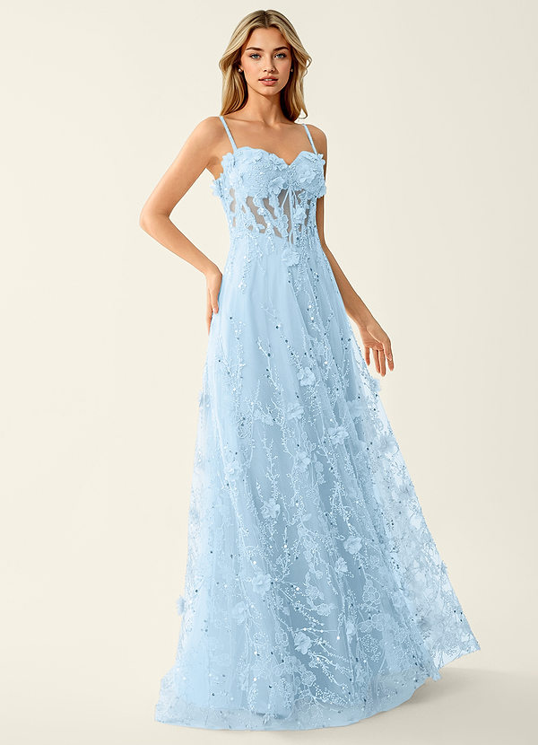 Thaliagici Blue 3D Flower Beading Sequins Mesh Prom Dress image1