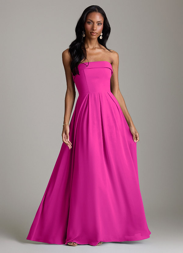 Azazie Lucienne Bridesmaid Dresses Fuchsia A-Line Strapless Chiffon Convertible Dress image1