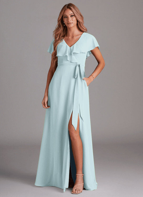 Azazie Lainey Bridesmaid Dresses Mist A-Line with Pockets Chiffon Dress image1