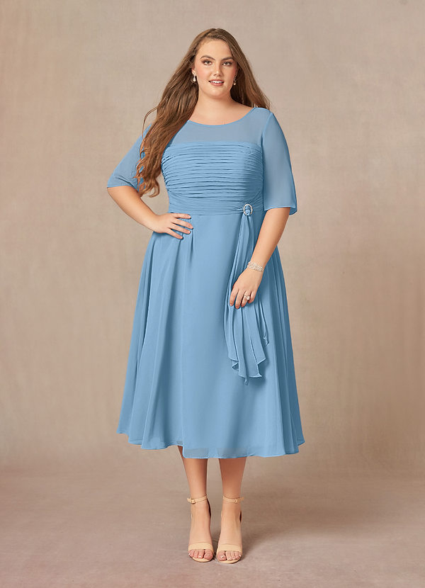 Azazie Naomi Mother of the Brides Dresses Steel Blue A-Line Boatneck Pleated Chiffon Dress image1