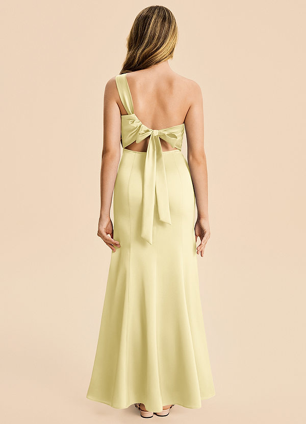 Azazie Ren Junior Robe Trapèze en Satin extensible Plissé Sorbet Citron image1