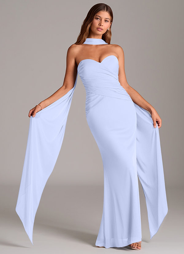 Azazie Katelyn Bruidsmeisjes Jurken Converteerbaar Jurk van Mesh met Kolom Strapless Lavendel image1