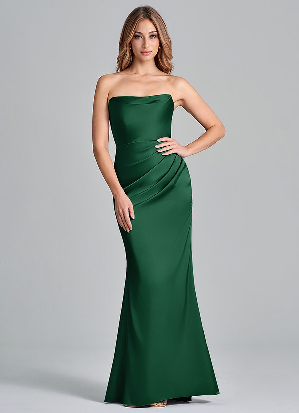 Azazie Olea 신부 들러리 드레스 인어 스트랩리스 스트레치 새틴 바닥 길이 드레스 image1