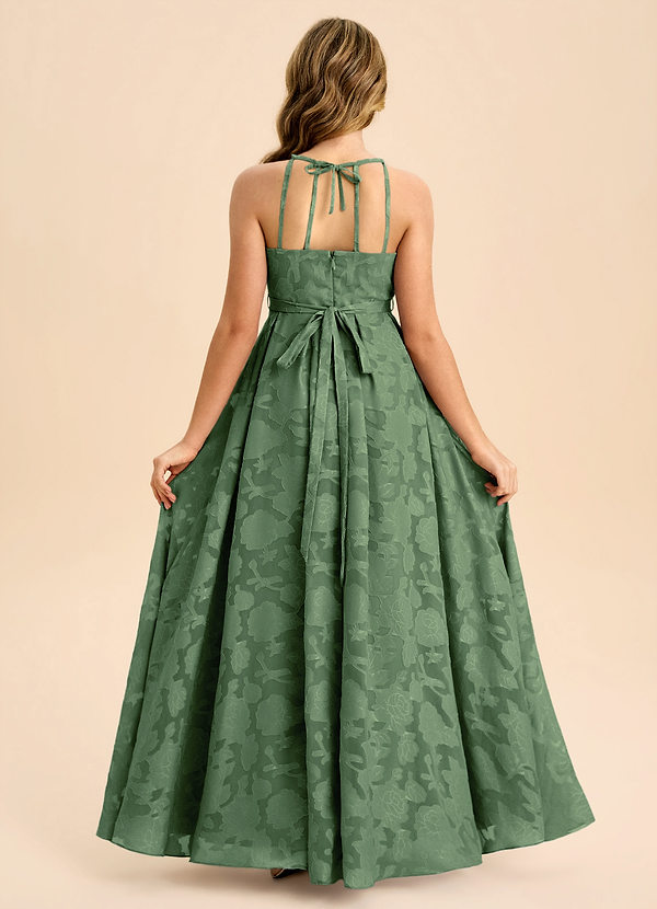 Azazie Arianthe Junior A-Linie Plissee Blumen-Burnout Kleid Eukalyptus image1