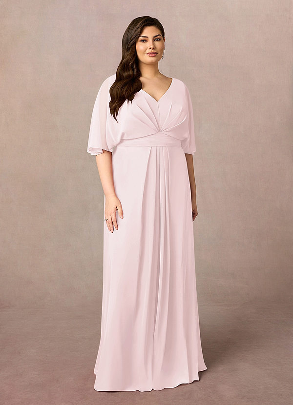 Azazie Oksana Brautmutterkleider A-Linie V-Hals Gefaltet Chiffon Kleid Zartrosa image1