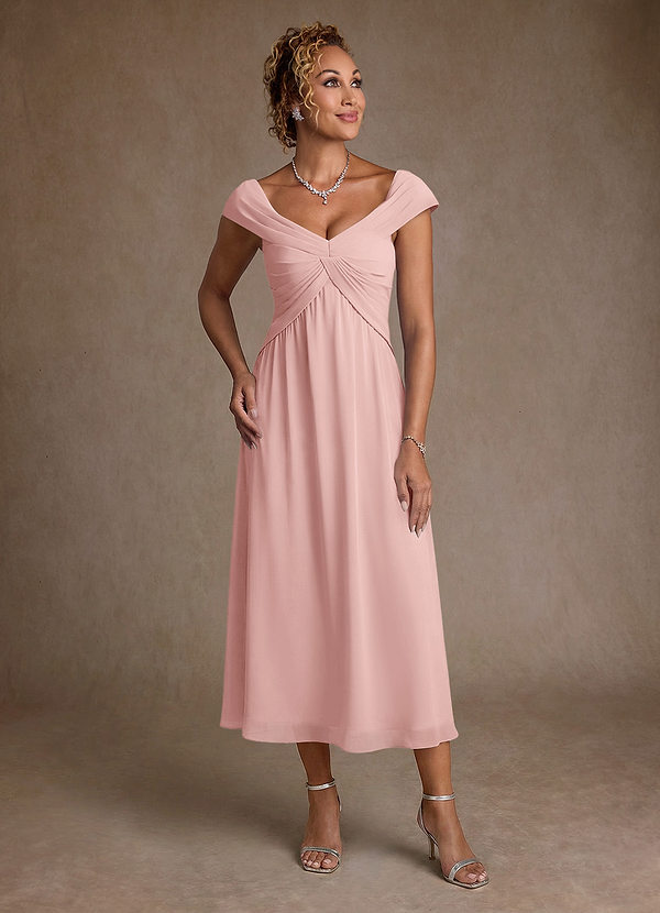 Azazie Mirta Mother of the Brides Dresses Powder Pink A-Line Pleated Floral Burnout Dress image1