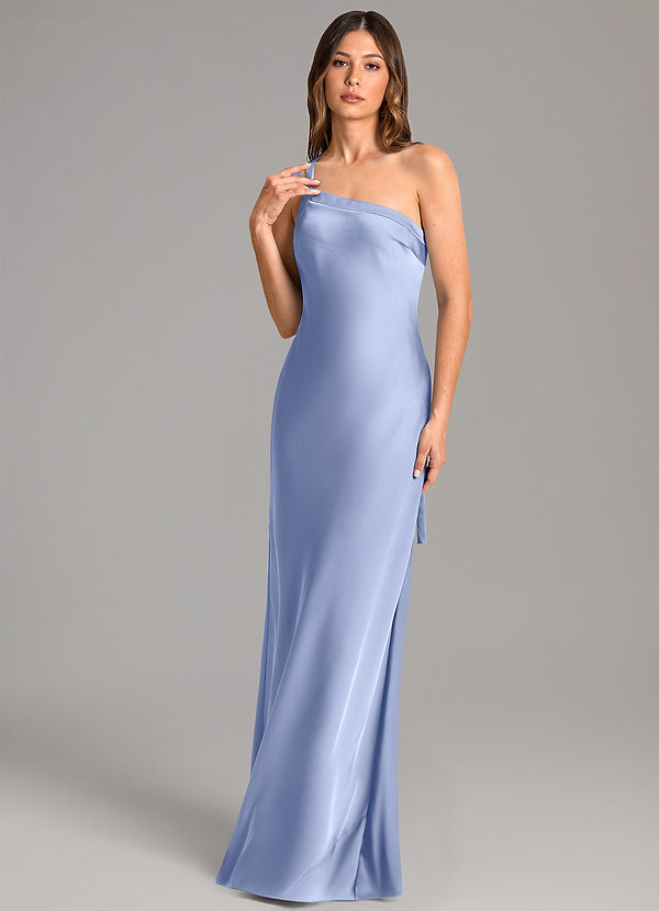 Azazie Monroe Bridesmaid Dresses Ice Mermaid One Shoulder Stretch Satin Dress image1