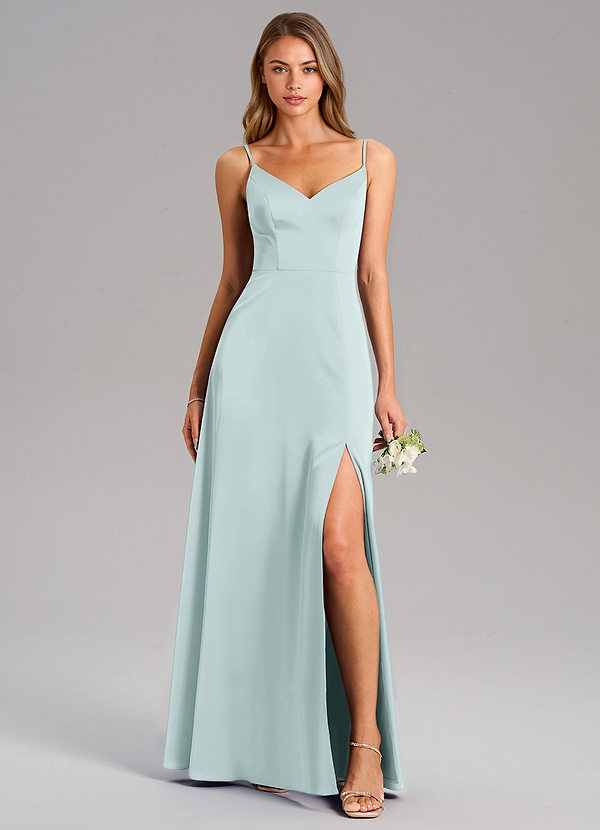 Azazie Talina Brautjungfernkleider A-Linie Stretch-Satin Kleid Nebel image1