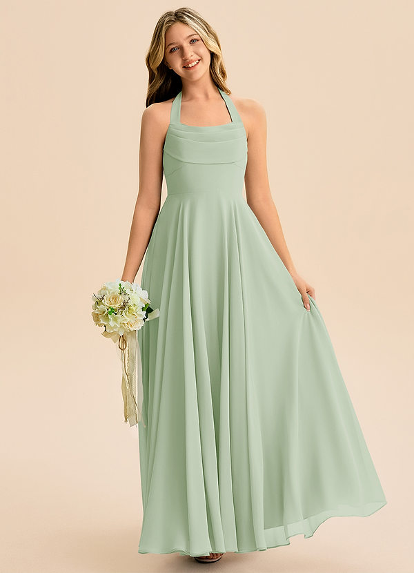 Azazie Kady Junior Dusty Sage A-Line Sweetheart Neckline Chiffon Dress image1