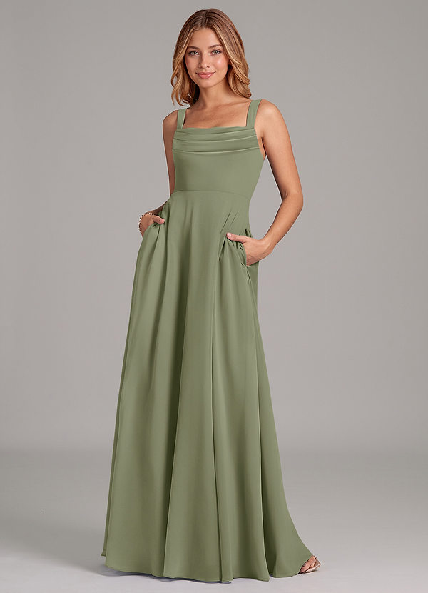 Azazie Shaude Bridesmaid Dresses Pistachio A-Line Pleated Chiffon Dress image1