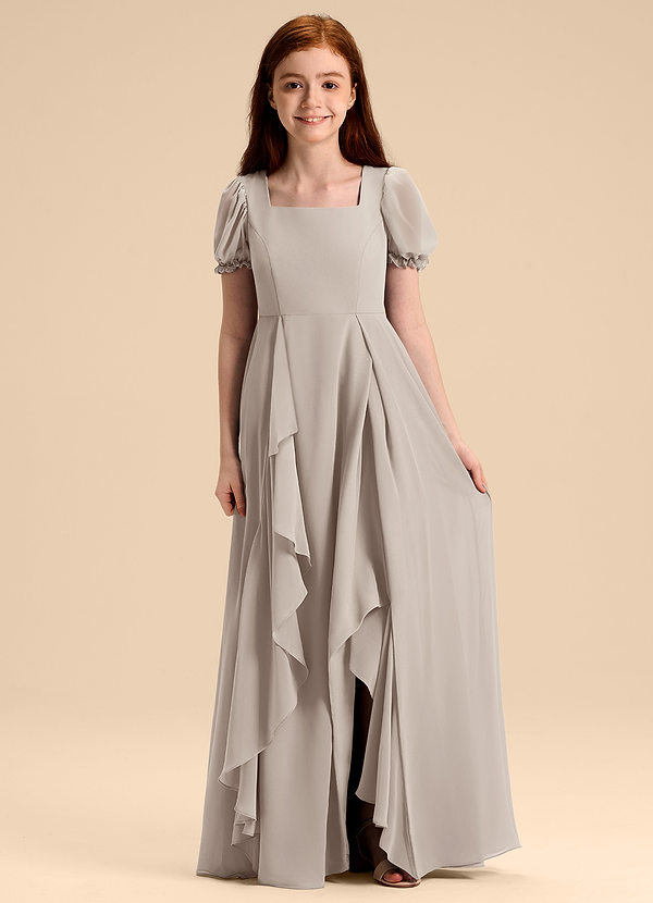 Azazie Priya Junior Abito A-Line in Chiffon Blusa Gelo image1