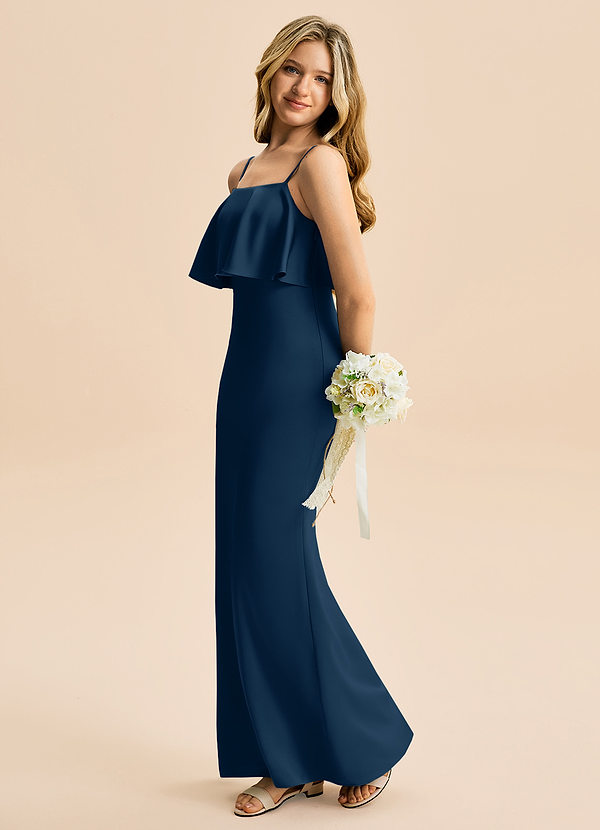 Azazie Galene Junior Dark Navy Mermaid Stretch Satin Dress image1