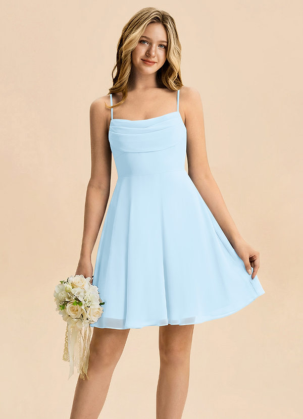 Azazie Bear Junior Sky Blue A-Line Pleated Chiffon Dress image1