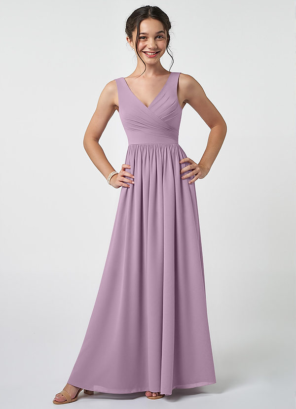 Azazie Keyla Junior Wisteria A-Line Pleated Chiffon Dress image1