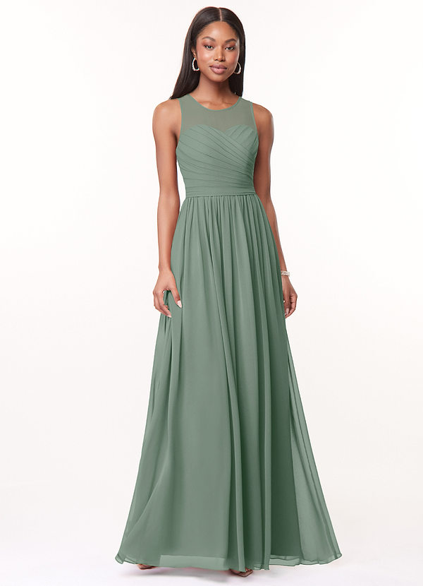 Azazie Nina Bridesmaid Dresses Silver Sage A-Line Pleated Chiffon Dress image1