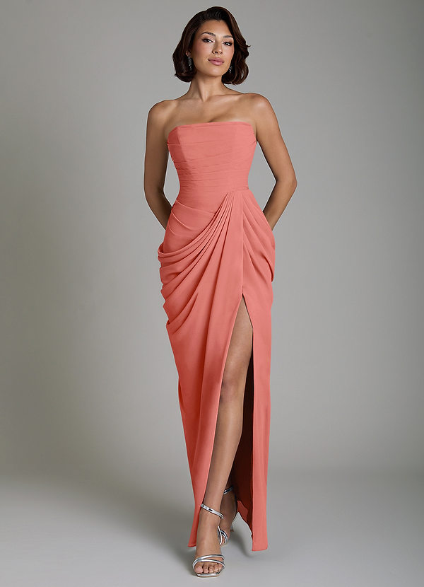 Nyra Bridesmaid Dresses Salmon Pink Sheath Corset Chiffon Dress image1