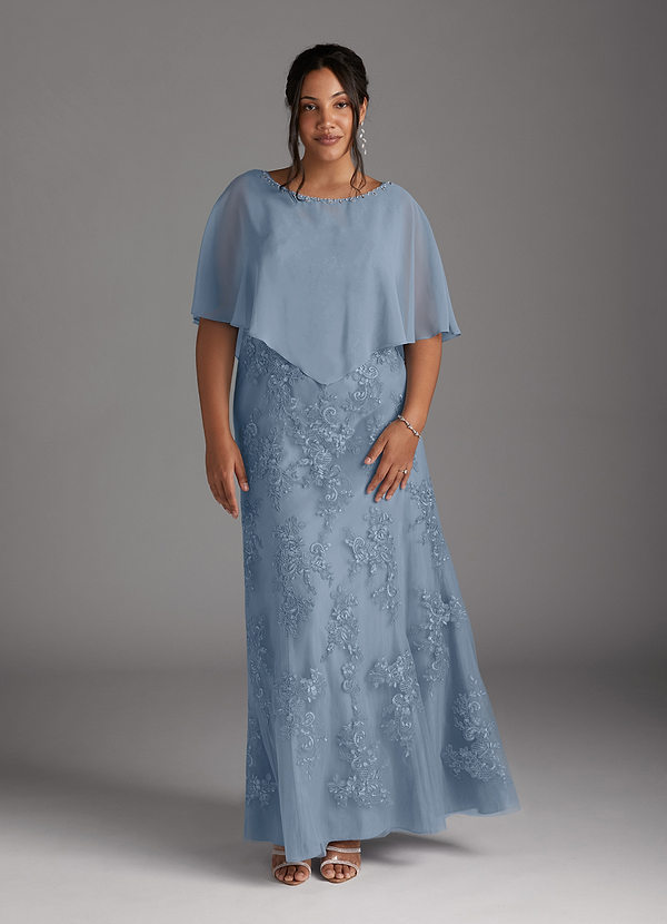 Azazie Whilhelmina Mother of the Brides Dresses Dusty Blue Mermaid Lace Chiffon Dress image1