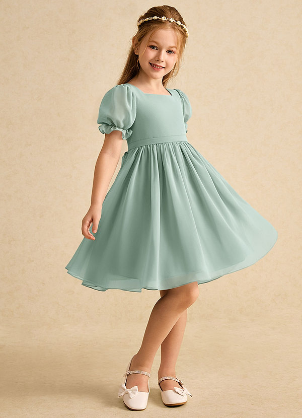 Azazie Jolie Blumenkinder Kleider A-Linie mit ärmel Chiffon Kleid Agave image1
