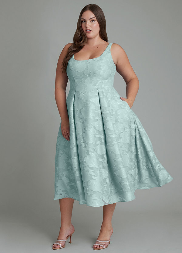 Azazie Amalie Brautjungfernkleider A-Linie Plissee Blumen-Burnout Kleid Nebel image1