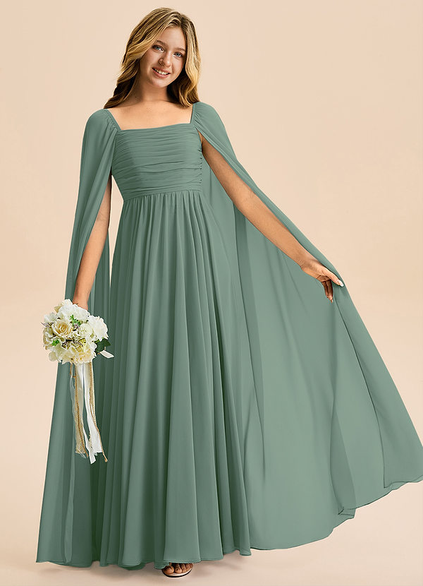 Azazie Calista Junior A-Linie Plissee Chiffon Kleid Eukalyptus image1