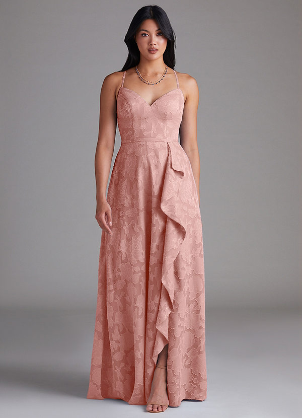 Azazie Naeem Robes Demoiselle d'honneur Robe Trapèze en Blumen-Burnout Rosette image1