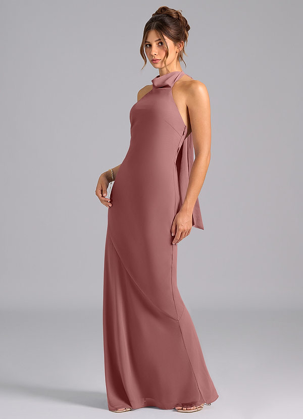 Azazie Velli Bridesmaid Dresses Desert Rose Mermaid High Neck Chiffon Dress image1