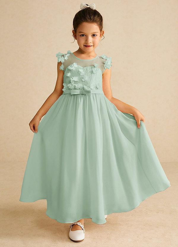 Azazie Arlo Blumenkinder Kleider A-Linie Schleifen Chiffon Kleid Agave image1
