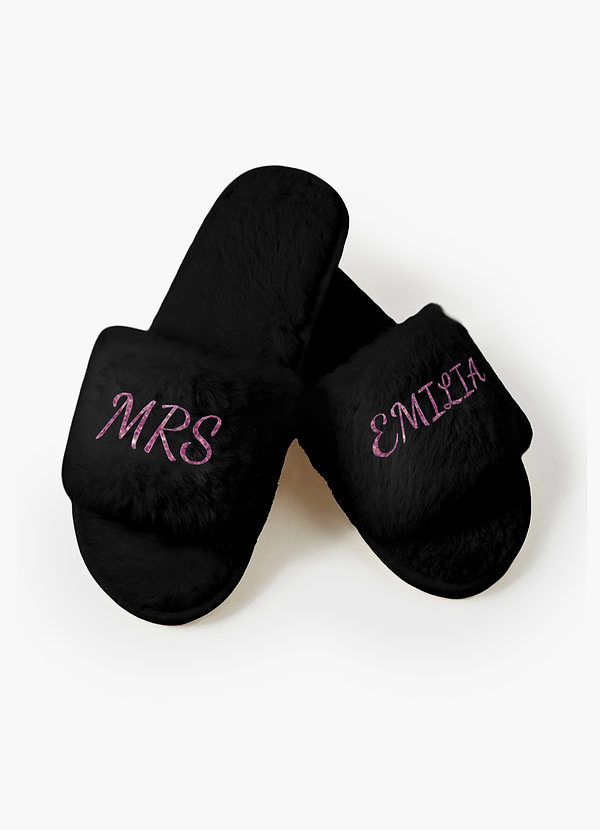 front Pantuflas peludas personalizadas para damas de honor
