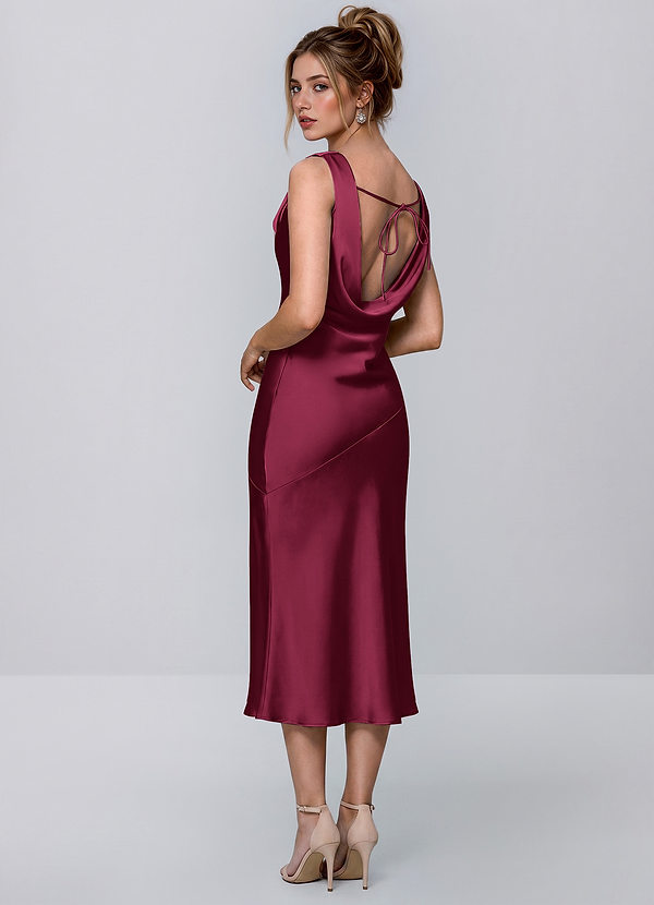 Inez Burgundy Cowl Satin Tie-Back Midi Dress image1