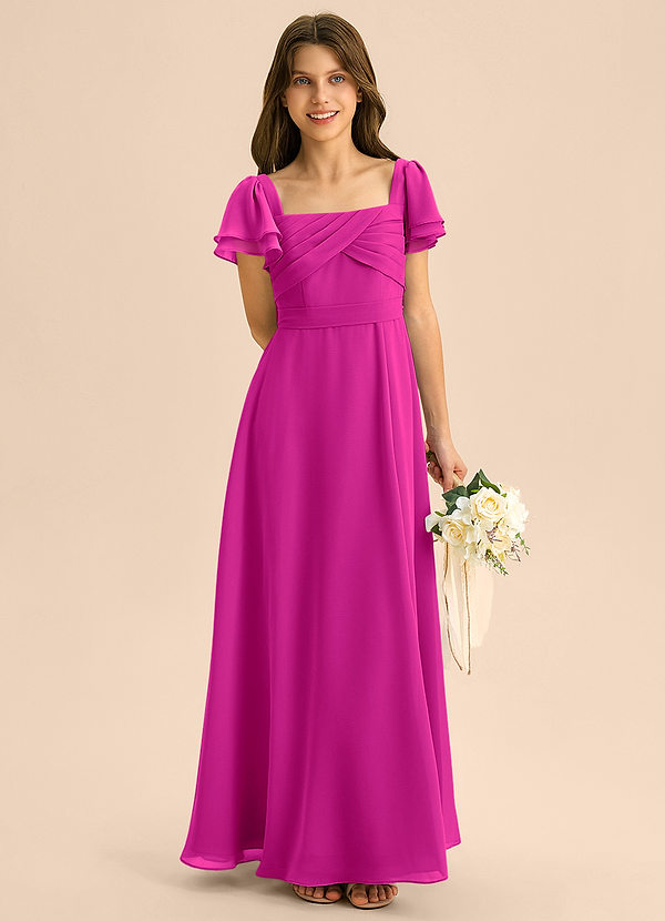 Azazie Azey Junior Fuchsia A-Line Ruched Chiffon Dress image1
