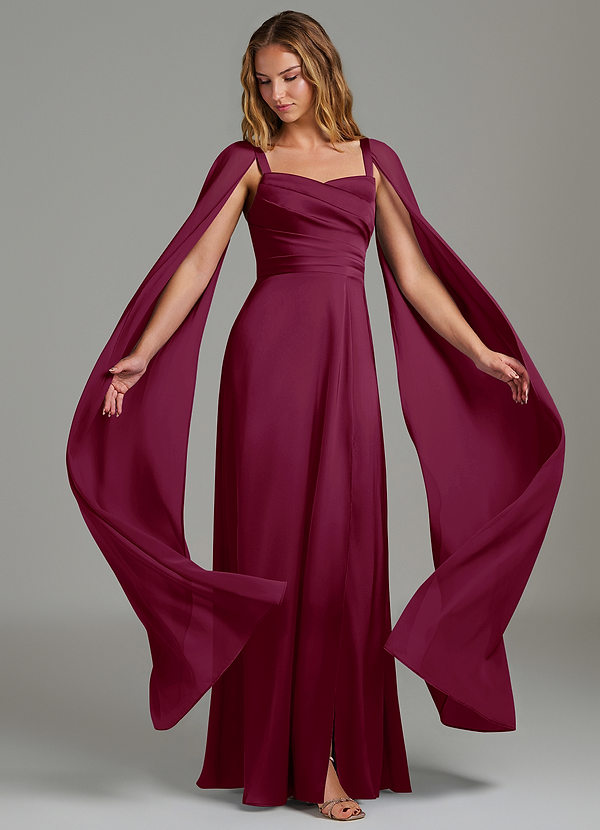 Azazie Niveah Bridesmaid Dresses Mulberry A-Line Strapless Stretch Satin Convertible Dress image1