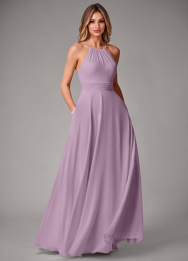 Azazie Amalia Bridesmaid Dresses Wisteria A-Line Pleated Chiffon Dress image1