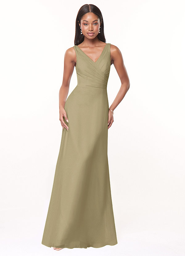 Azazie Nala Bridesmaid Dresses Moss Green A-Line Pleated Chiffon Dress image1