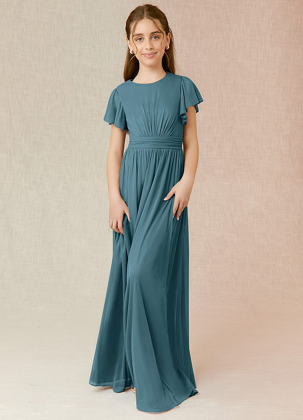 Azazie Mosley Junior A-Linie Gestreift Gittergewebe Kleid Bermudablau image1