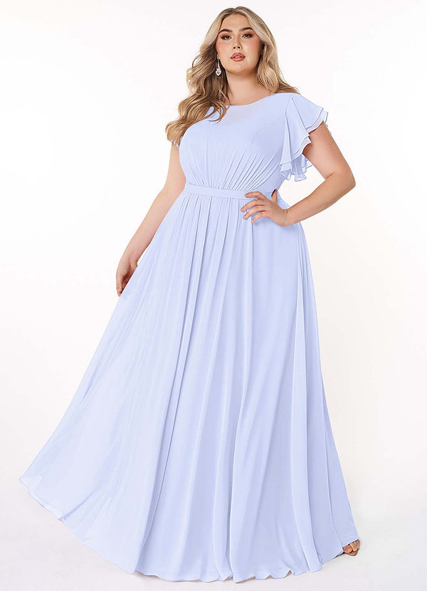 Azazie Daphne Vestidos de dama de honor modestos Vestido de Corte en A Volantes Hasta el suelo Gasa image1