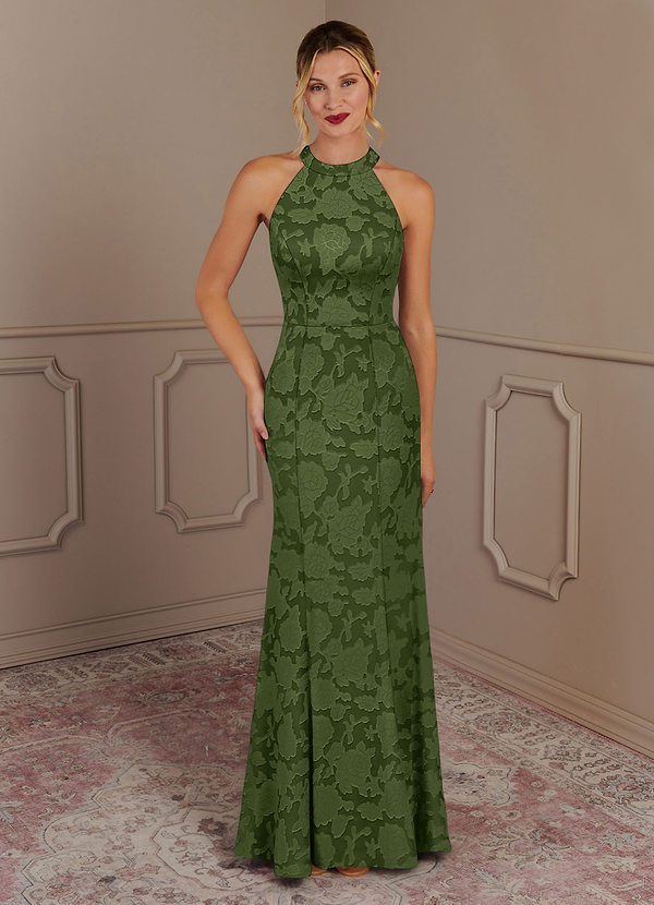 Azazie Tyra Abiti da Mamma Sposa Abito Sirena in Burnout Floreale Oliva image1