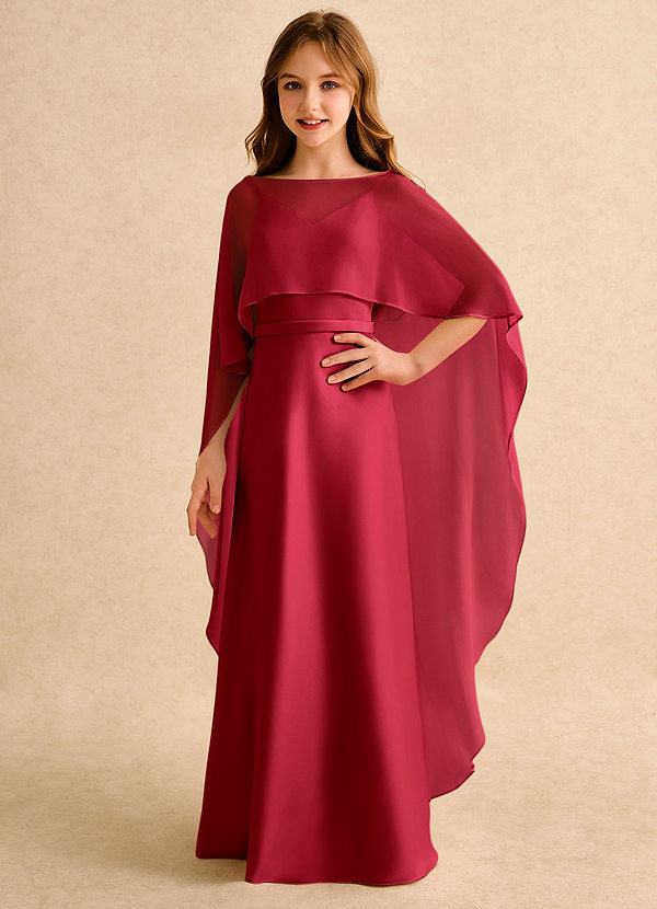 Azazie Fishie Girls Formal Robes de cortège enfant Robe Trapèze en Mat Satiné Écarlate image1