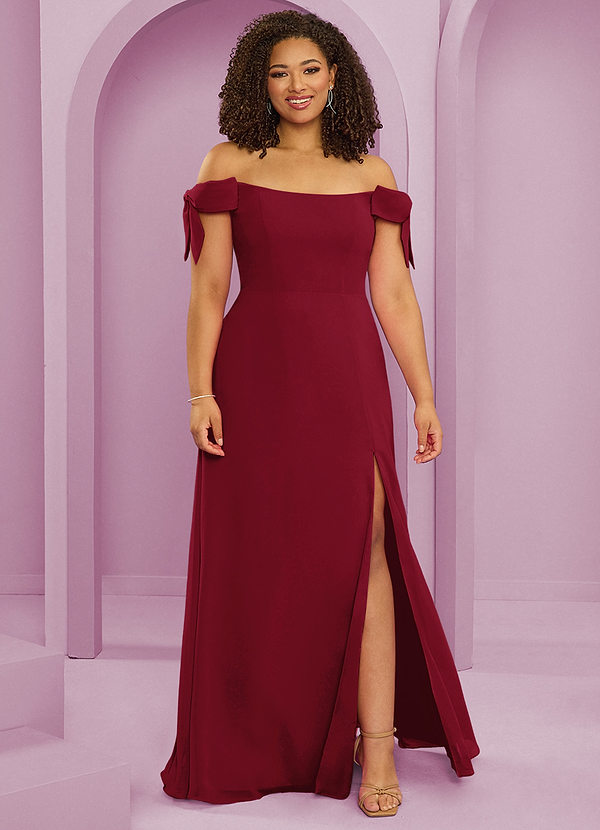 Barbie ♥ Azazie Bruidsmeisjes Jurken Converteerbaar Jurk van Chiffon met A-Lijn Off the Shoulder Bourgondië image1